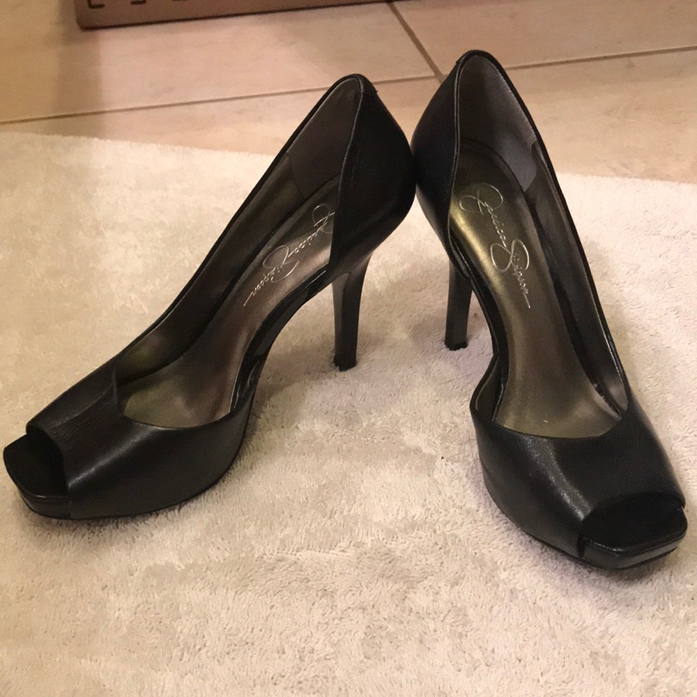 Black leather heels. Size 7.5